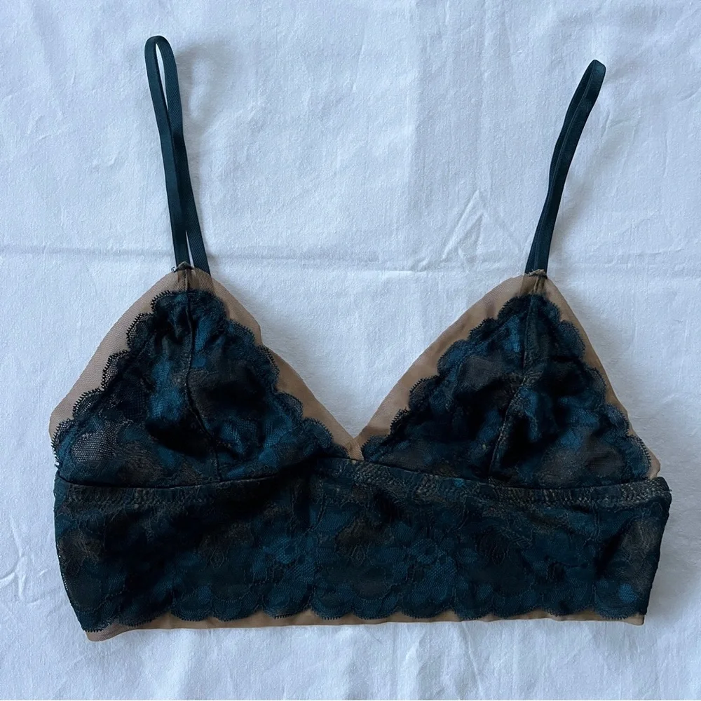 NWOT Intimately by Free People Teal and Nude Mesh and Lace Long Line Bralette M - Picture 3 of 10